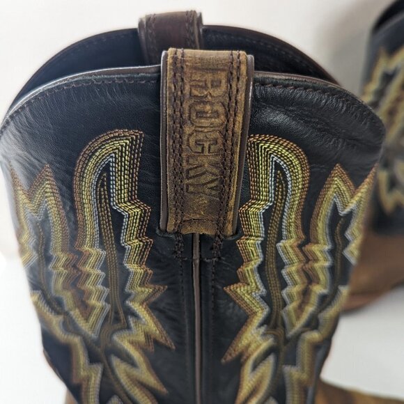 Rocky Leather Cowboy Work Boots Pull On Western #2710 Embroidered Detail Size 8 - Picture 3 of 11